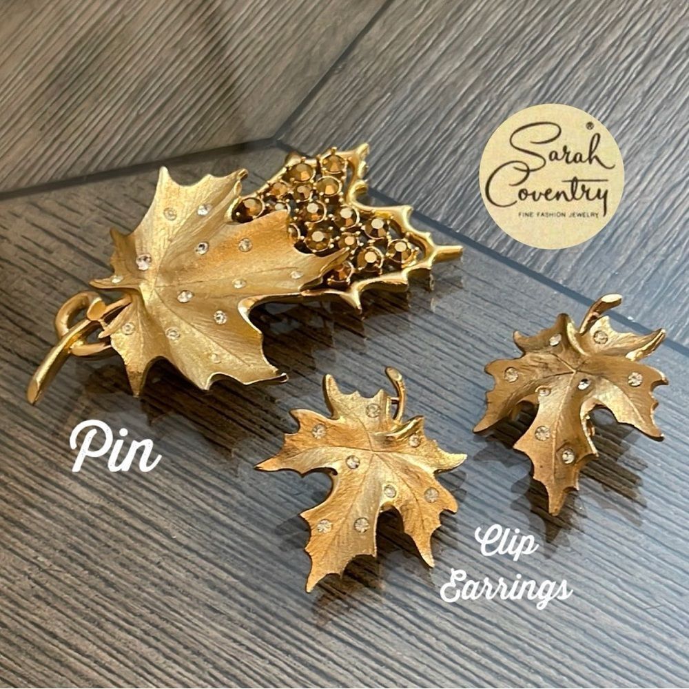 Vintage Sarah Coventry Designers Choice Whispering Leaf Brooch Leaf Clip Earring